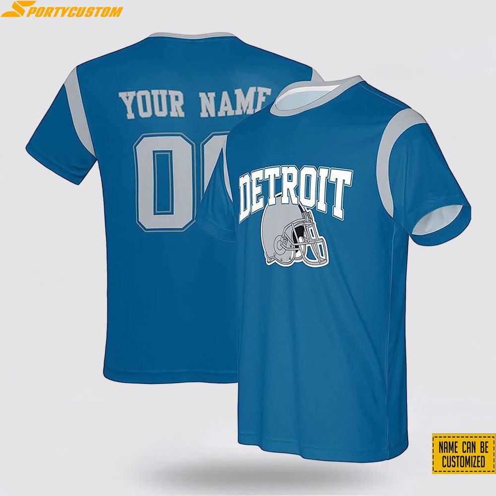 Detroit Lions Helmet Custom Name & Number All Over Printed T-Shirt - Blue