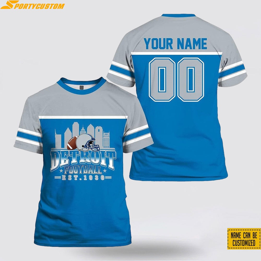 Detroit Lions City Custom Name & Number All Over Printed T-Shirt - Blue