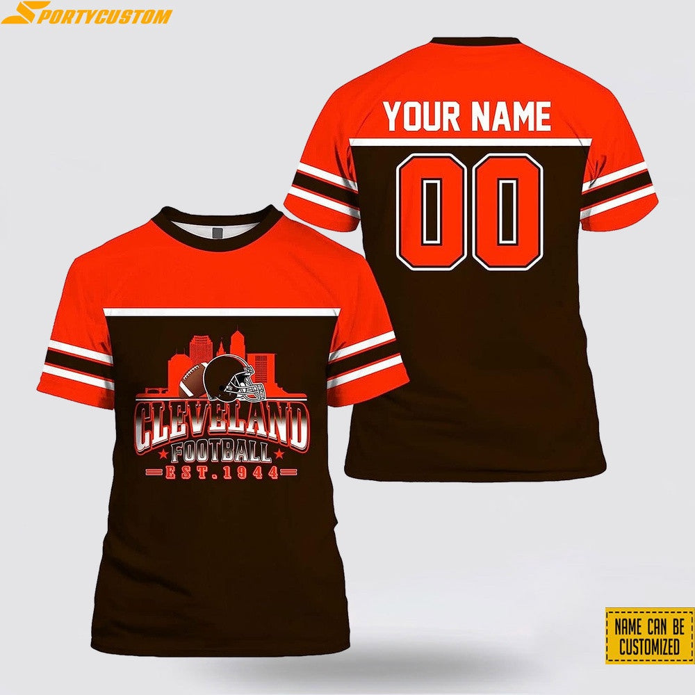 Cleveland Browns City Custom Name & Number All Over Printed T-Shirt - Orange/Brown