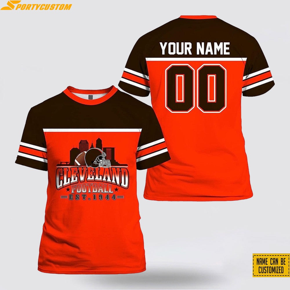 Cleveland Browns City Custom Name & Number All Over Printed T-Shirt - Brown/Orange