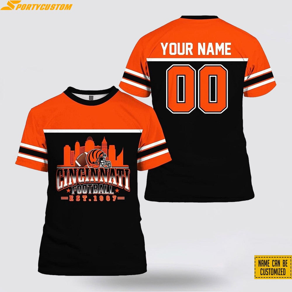 Cincinnati Bengals City Custom Name & Number All Over Printed T-Shirt - Orange/Black