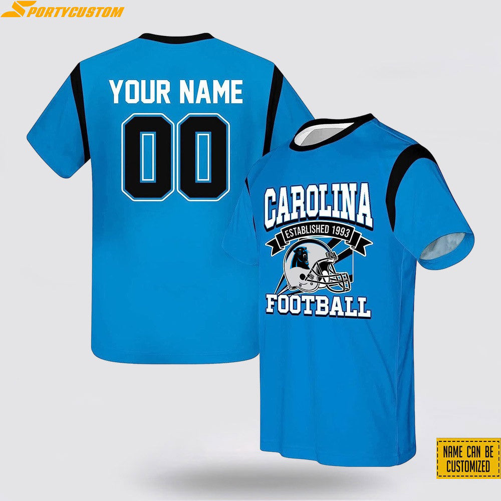 Carolina Panthers Helmet Football Custom Name & Number All Over Printed T-Shirt - Blue
