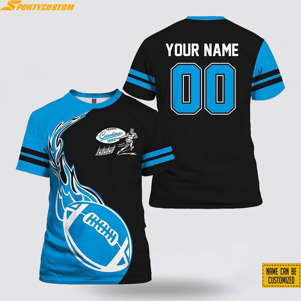 Carolina Panthers Player Custom Name & Number All Over Printed T-Shirt - Blue/Black