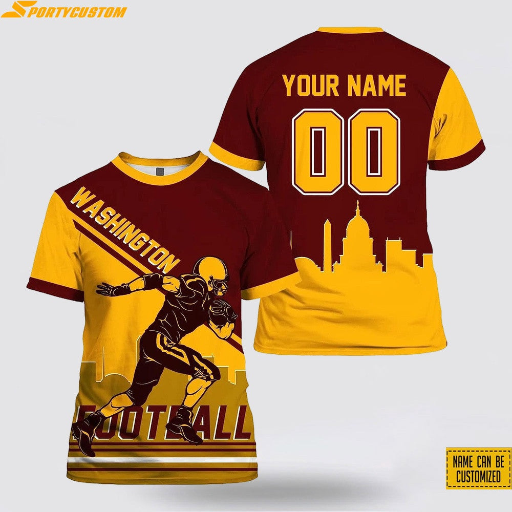 Washington Commanders Player Custom Name & Number All Over Printed T-Shirt - Burgundy/Gold