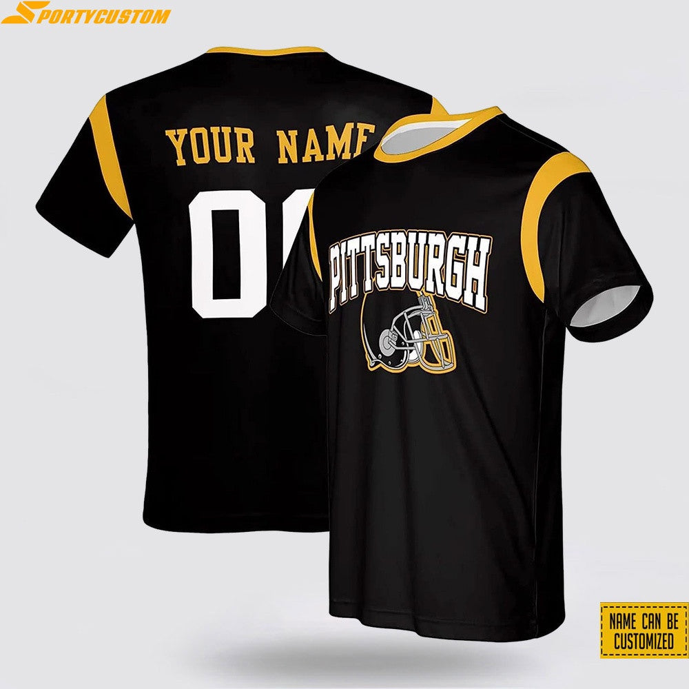Pittsburgh Steelers Helmet Custom Name & Number All Over Printed T-Shirt - Black