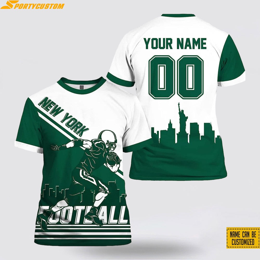 New York Jets Player Custom Name & Number All Over Printed T-Shirt - White/Green
