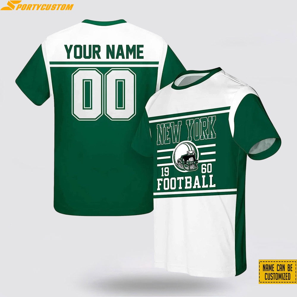 New York Jets Helmet Football Custom Name & Number All Over Printed T-Shirt - White/Green