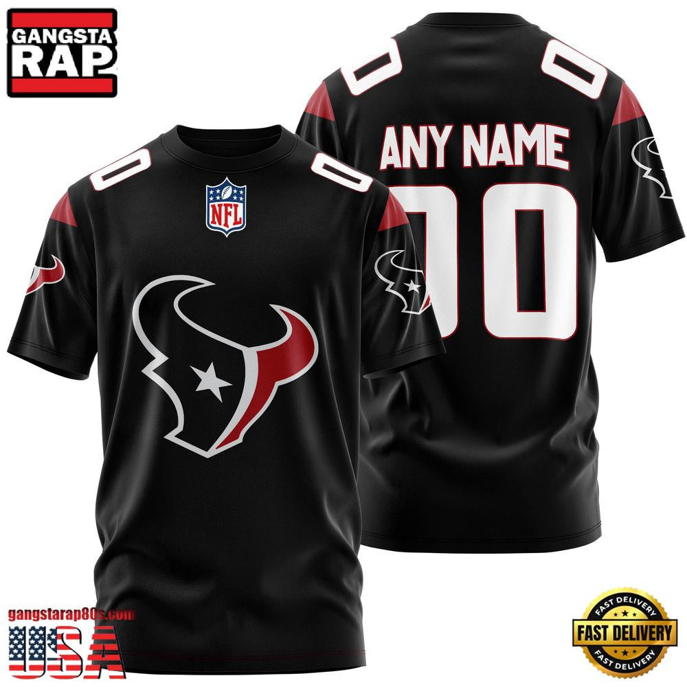 Houston Texans Team Sport Custom Name & Number All Over Printed T-Shirt - Black