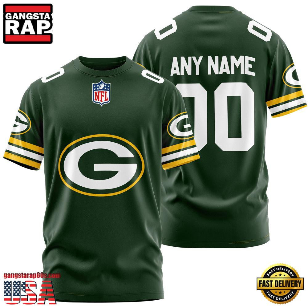 Green Bay Packers Team Sport Custom Name & Number All Over Printed T-Shirt - Green