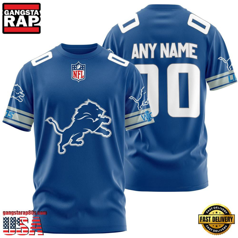 Detroit Lions Team Sport Custom Name & Number All Over Printed T-Shirt - Royal