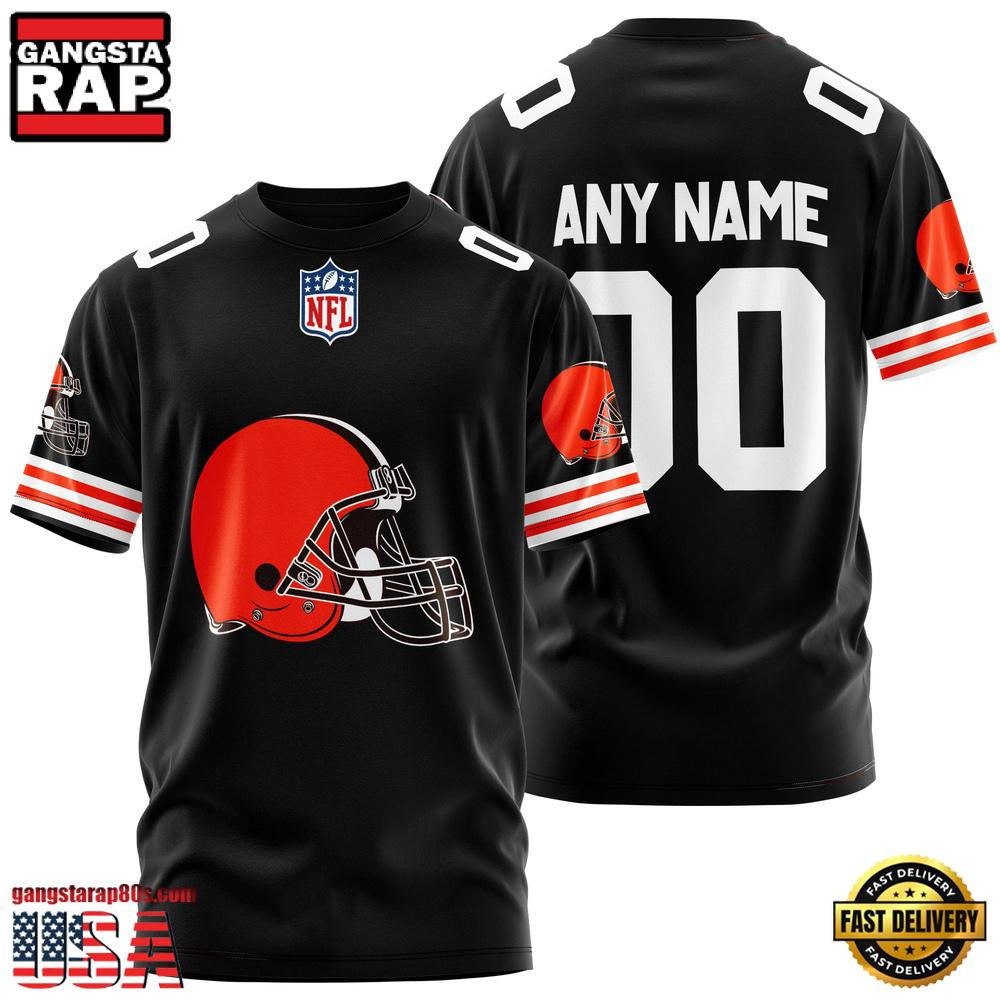 Cleveland Browns Team Sport Custom Name & Number All Over Printed T-Shirt - Black