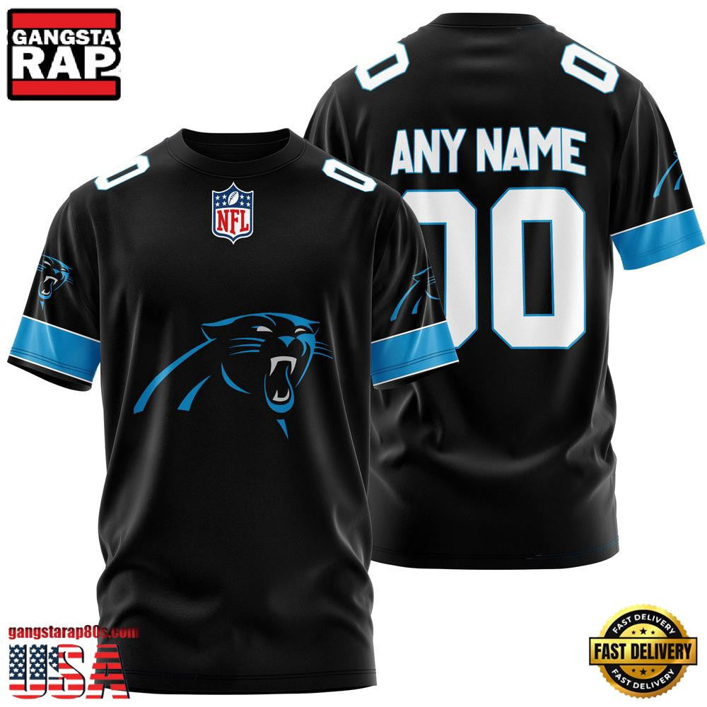 Carolina Panthers Team Sport Custom Name & Number All Over Printed T-Shirt - Black