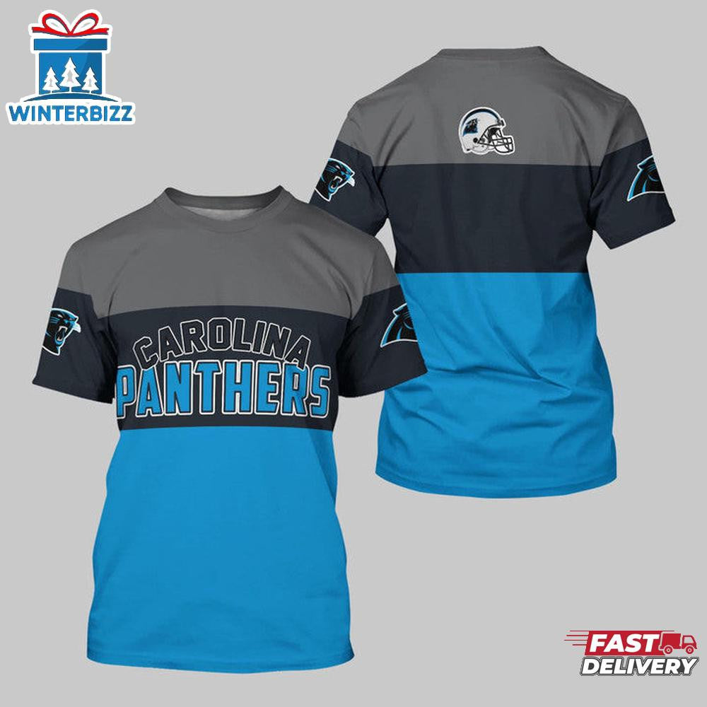 Carolina Panthers Logo Team All Over Printed T-Shirt - Gray/Black/Blue
