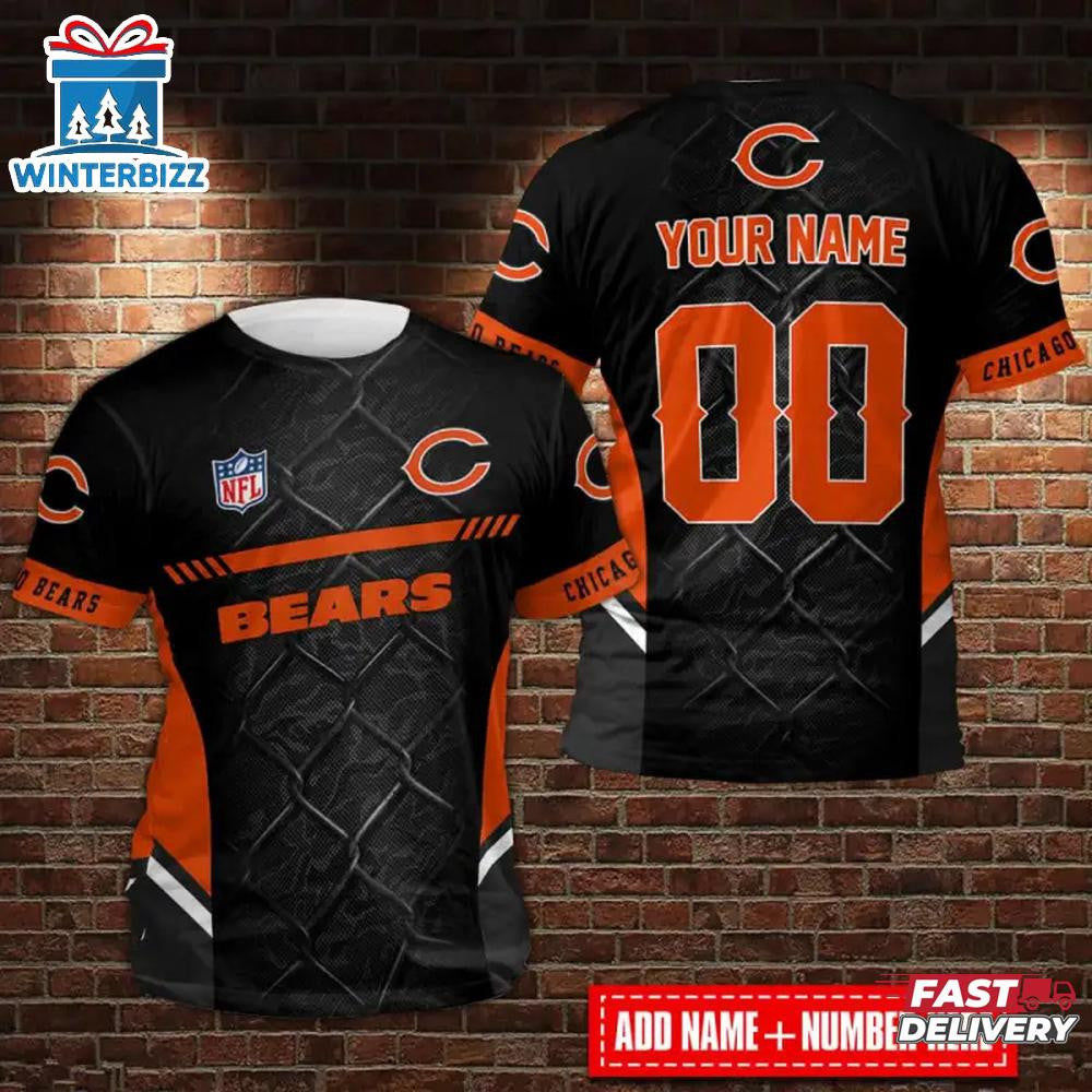Chicago Bears Custom Name & Number All Over Printed T-Shirt - Black