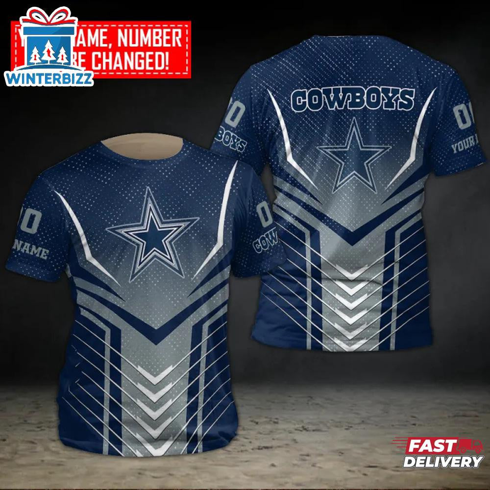 Dallas Cowboys Team Custom Name & Number All Over Printed T-Shirt - Blue