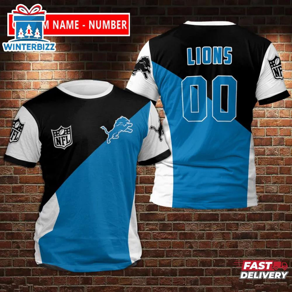 Detroit Lions Sport Custom Name & Number All Over Printed T-Shirt - Black/Blue/White