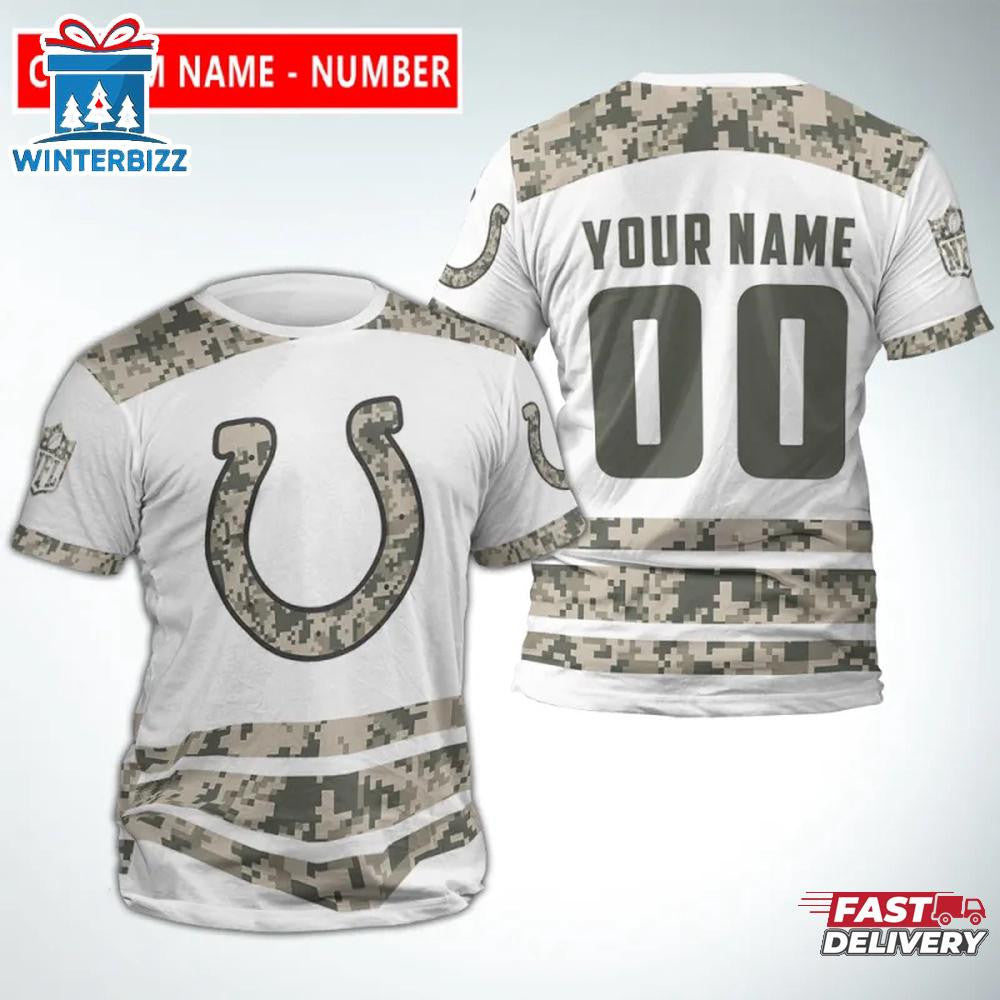 Indianapolis Colts Sport Custom Name & Number All Over Printed T-Shirt - Camo/White