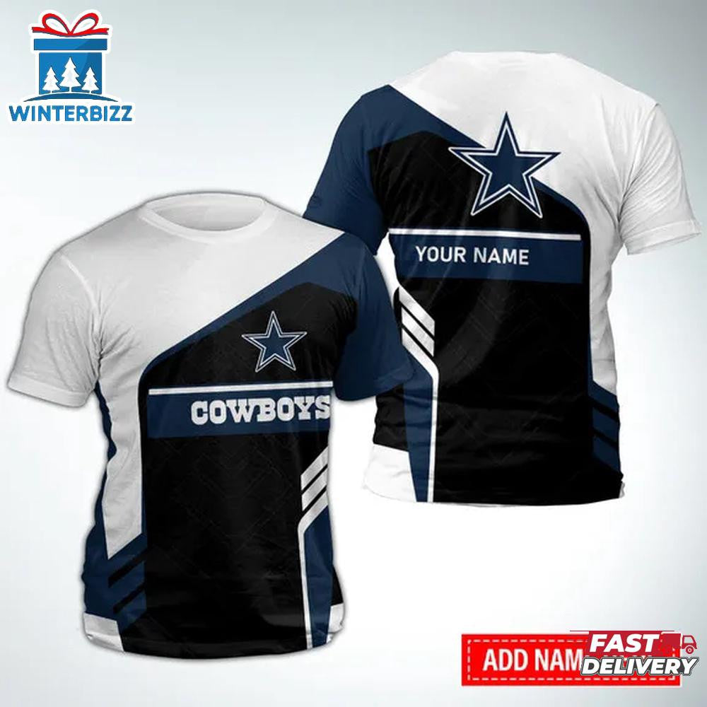Dallas Cowboys Sport Custom Name All Over Printed T-Shirt - White/Blue/Black