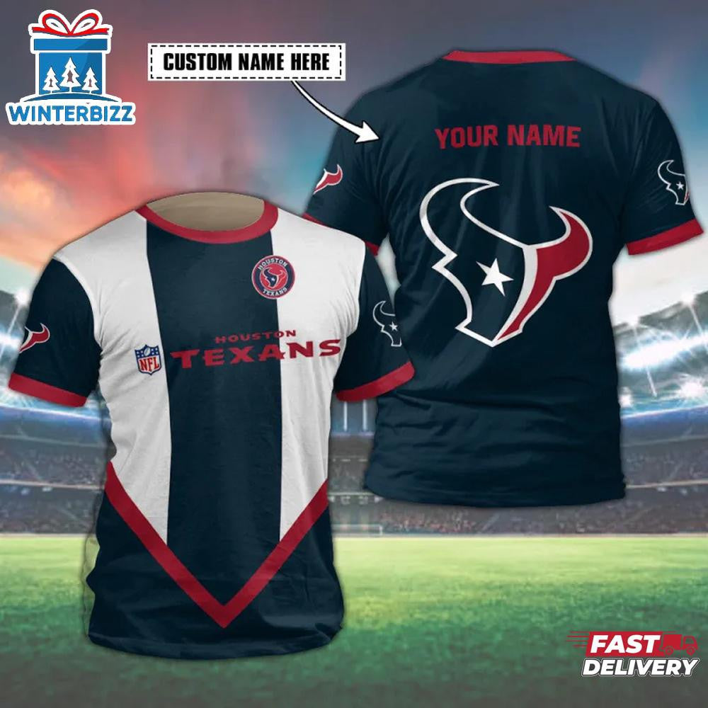Houston Texans Arrow Custom Name All Over Printed T-Shirt - Navy/White