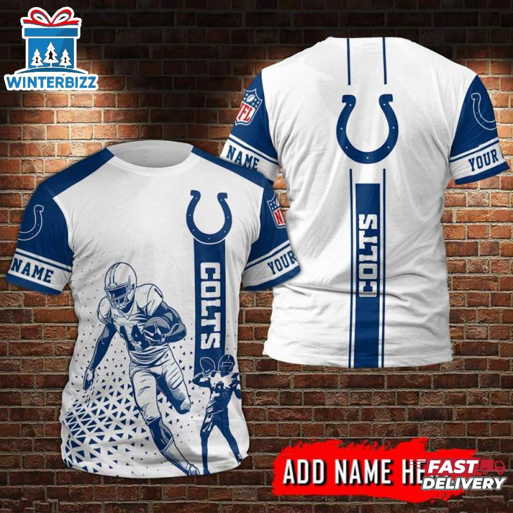 Indianapolis Colts Player Sport Custom Name All Over Printed T-Shirt - White/Blue