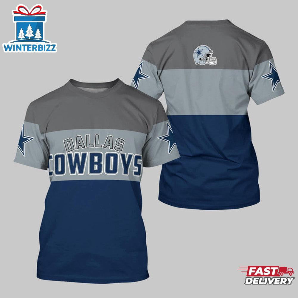 Dallas Cowboys Logo Team All Over Printed T-Shirt - Gray/Blue