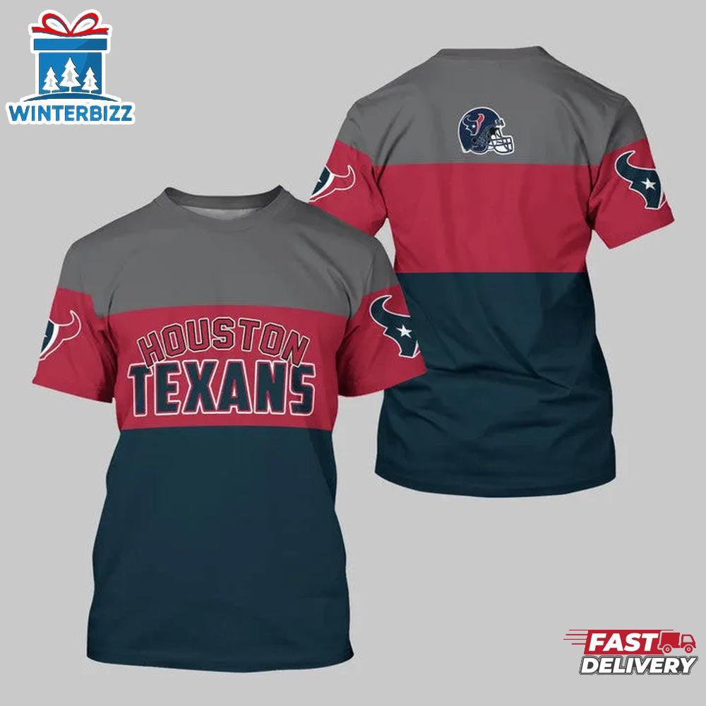 Houston Texans Logo Team All Over Printed T-Shirt - Gray/Red/Navy