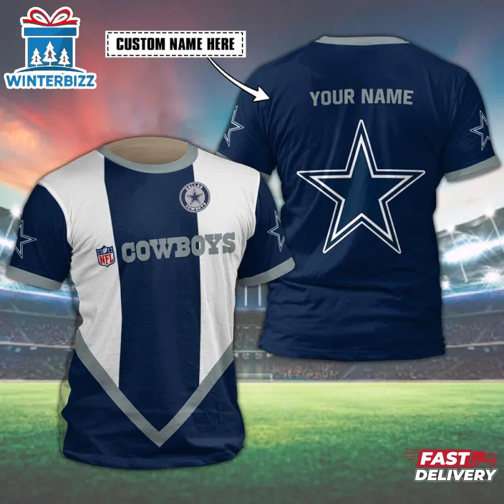 Dallas Cowboys Arrow Custom Name All Over Printed T-Shirt - Gray/white/Navy