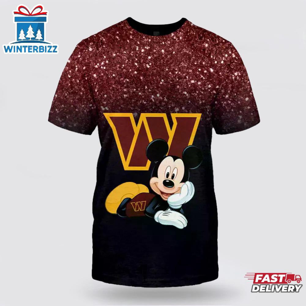 Washington Commanders Mickey All Over Printed T-Shirt - Black