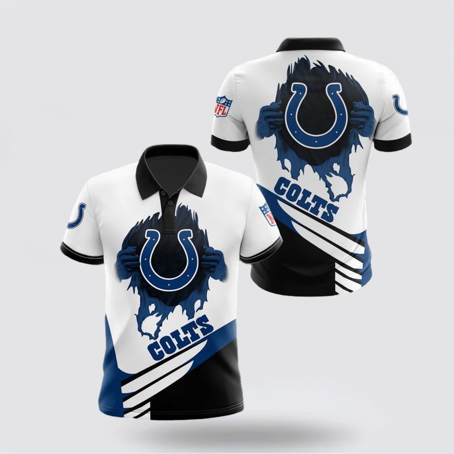 Indianapolis Colts Spirit Football Team Logo Design 3D Printed Polo Shirt - White