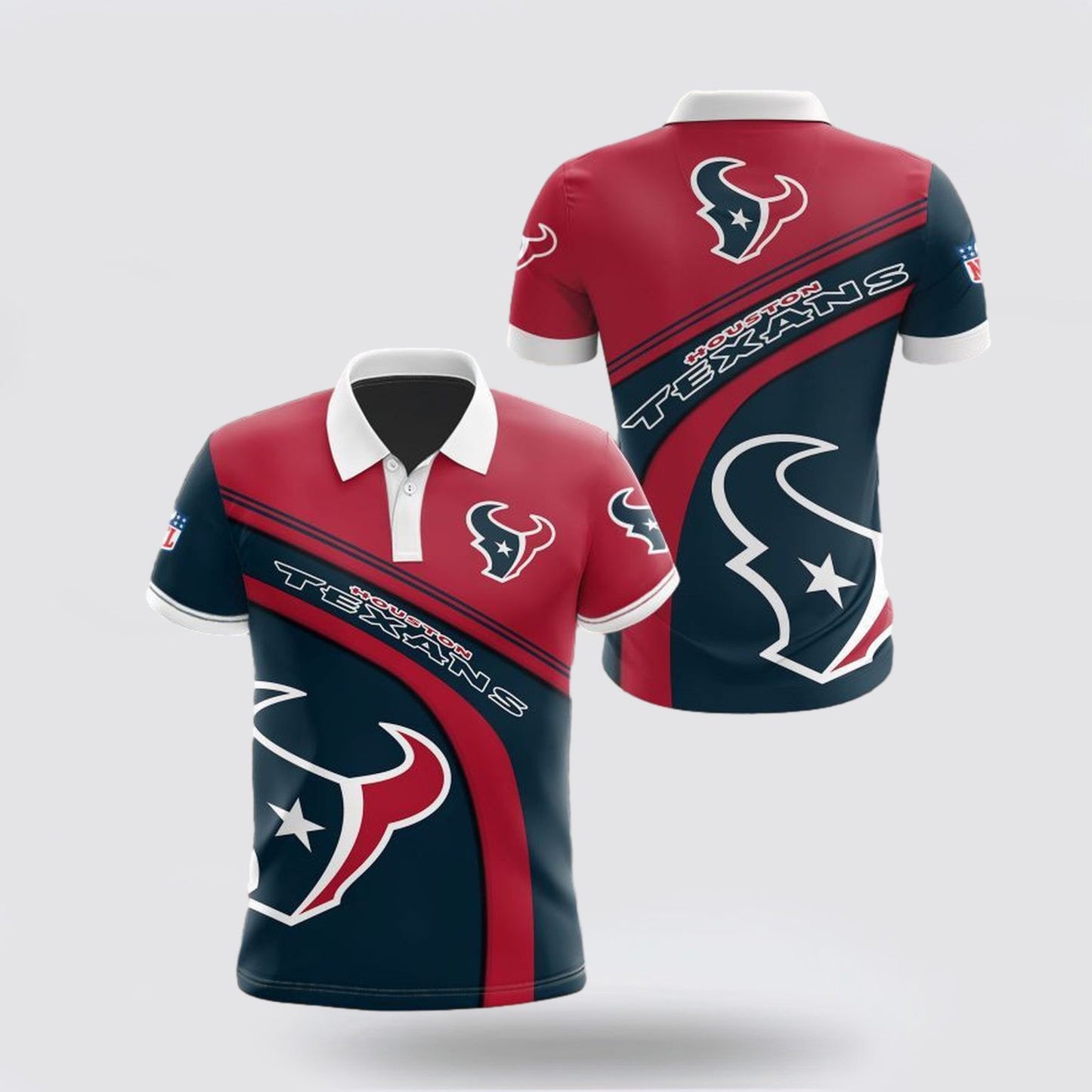 Houston Texans Logo Football Team Design 3D Printed Polo Shirt - Red/Navy