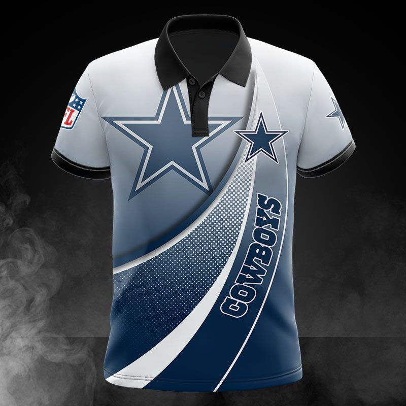 Dallas Cowboys Fading Logo Football Team Design 3D Printed Polo Shirt - Navy