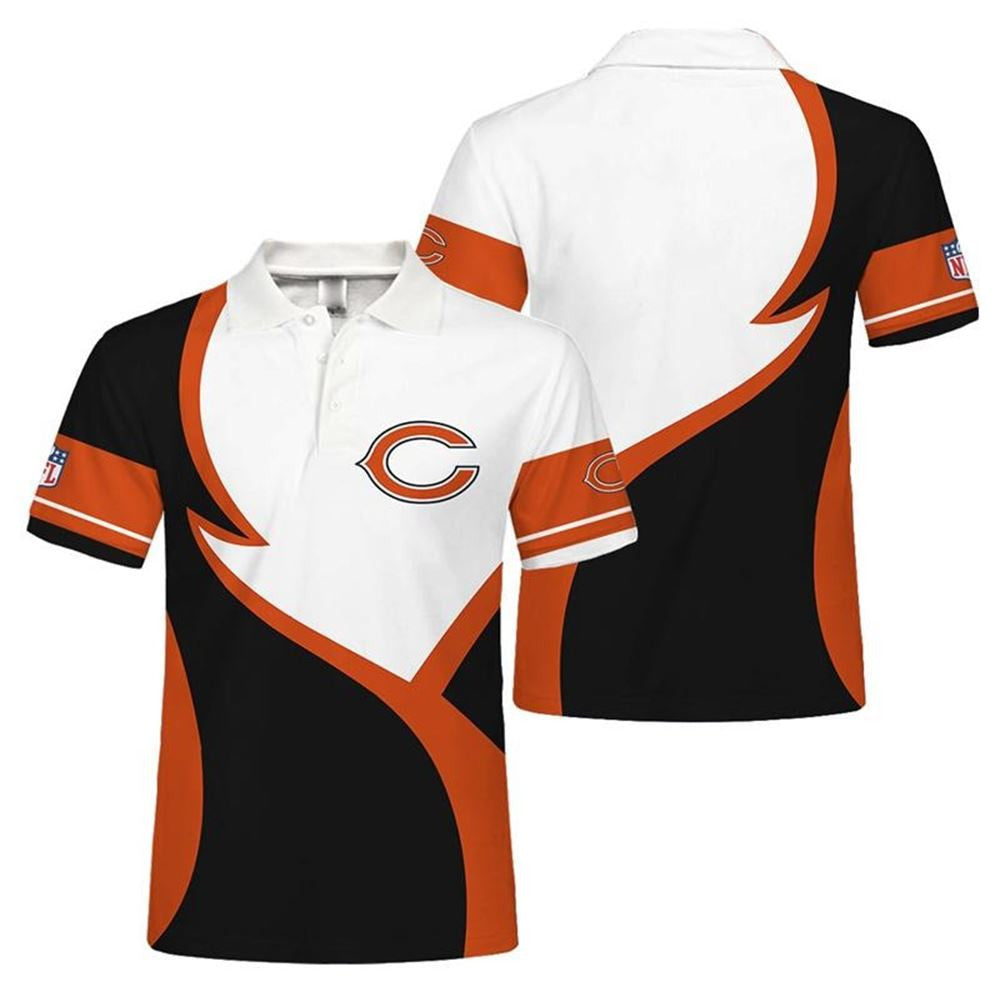 Chicago Bears Curve Football Team Logo Design 3D Printed Polo Shirt - White