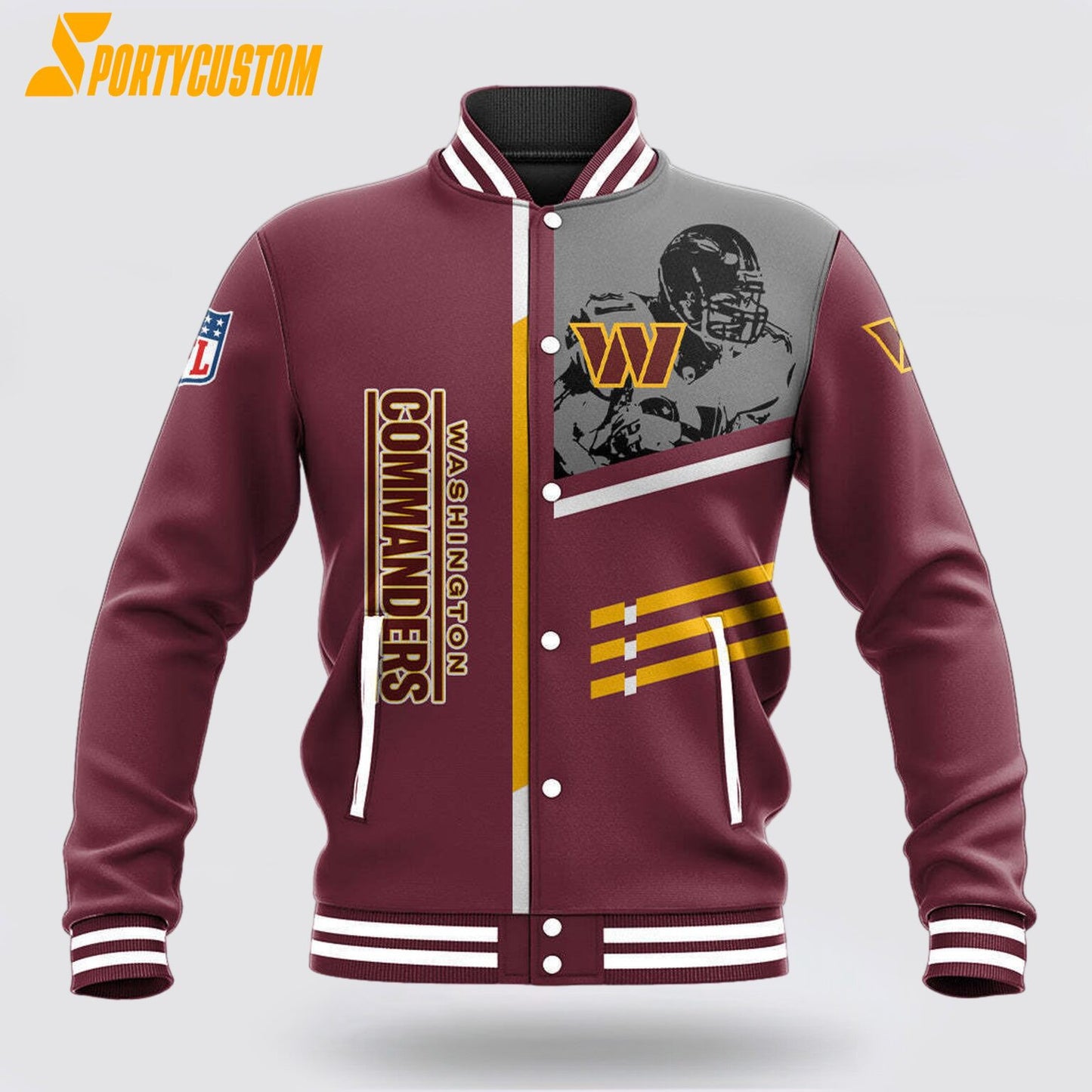 Washington Commanders Player Baseball Jacket Varsity Jacket - Burgundy - All-Over-Printed Jacket