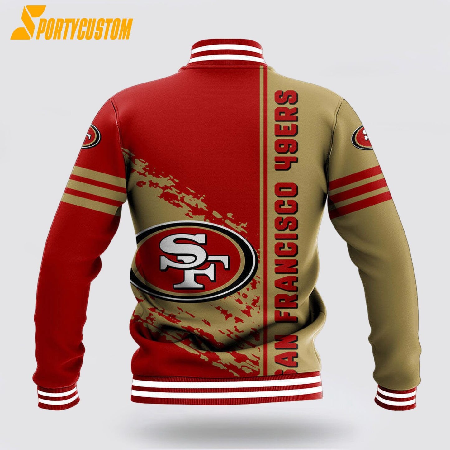 San Francisco 49ers Logo Baseball Jacket Varsity Jacket - Red/Gold - All-Over-Printed Jacket