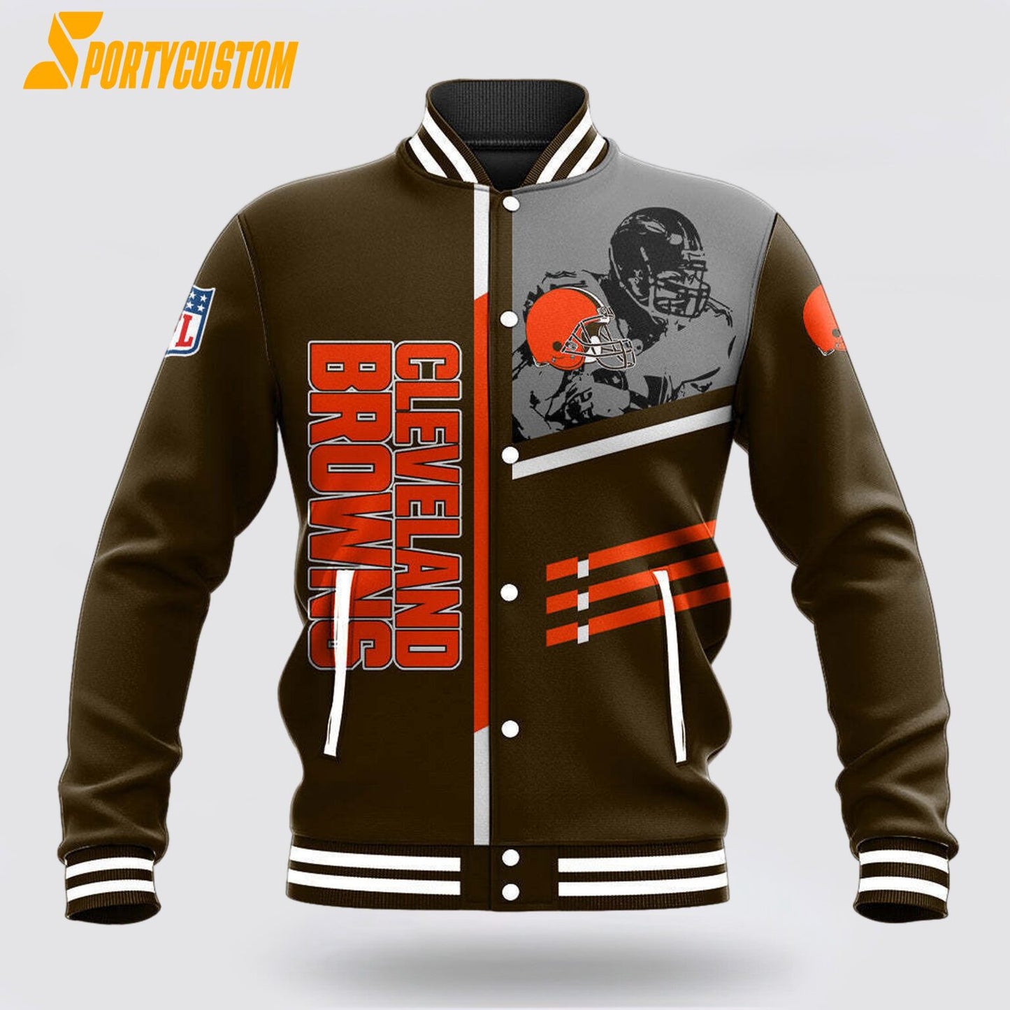 Cleveland Browns Player Baseball Jacket Varsity Jacket - Brown - All-Over-Printed Jacket