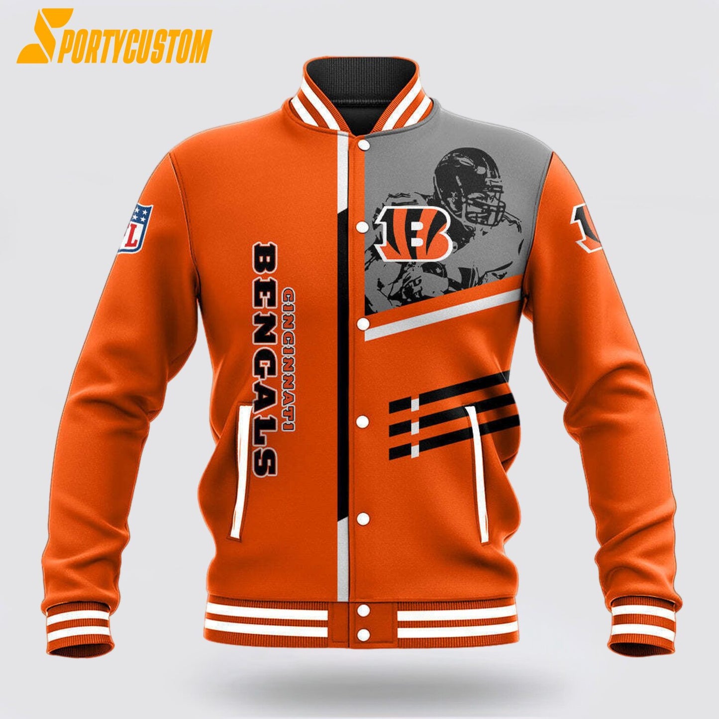Cincinnati Bengals Player Baseball Jacket Varsity Jacket - Orange - All-Over-Printed Jacket