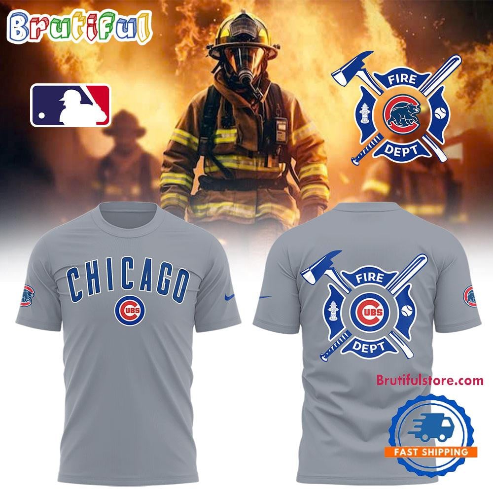 Chicago Cubs x Firefighter Appreciation Night All Over Printed T-shirt - Gray
