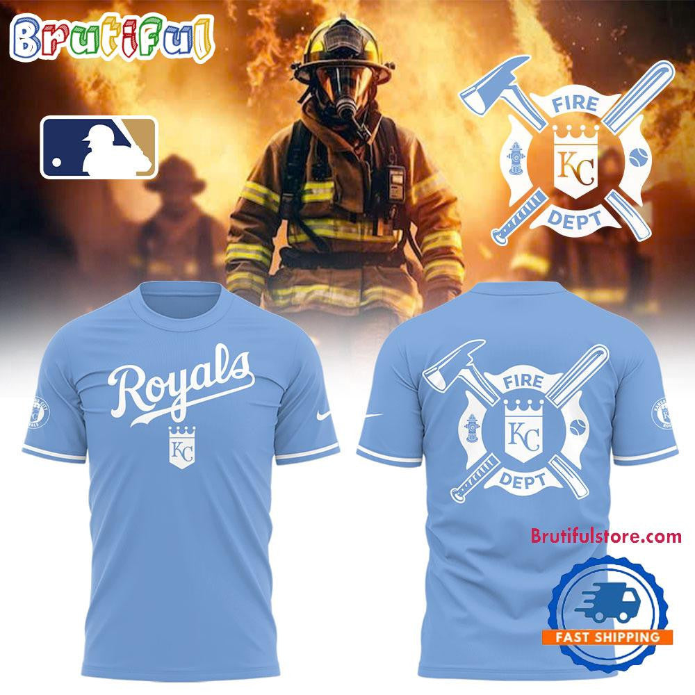 Kansas City Royals x Firefighter Appreciation Night All Over Printed T-shirt - Light Blue