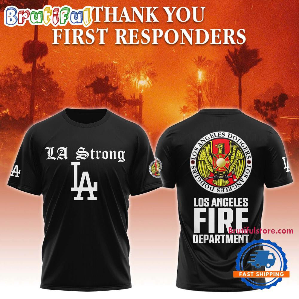 Los Angeles Dodgers LA Strong Los Angeles City Fire Department All Over Printed T-shirt - Black