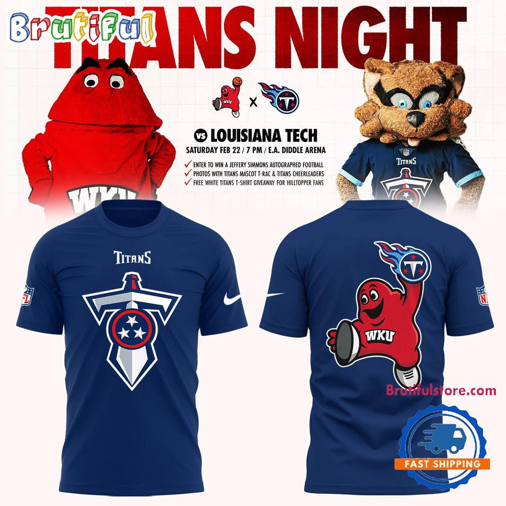 Western Kentucky Hilltoppers Tennessee Titans Night All Over Printed T-shirt - Navy