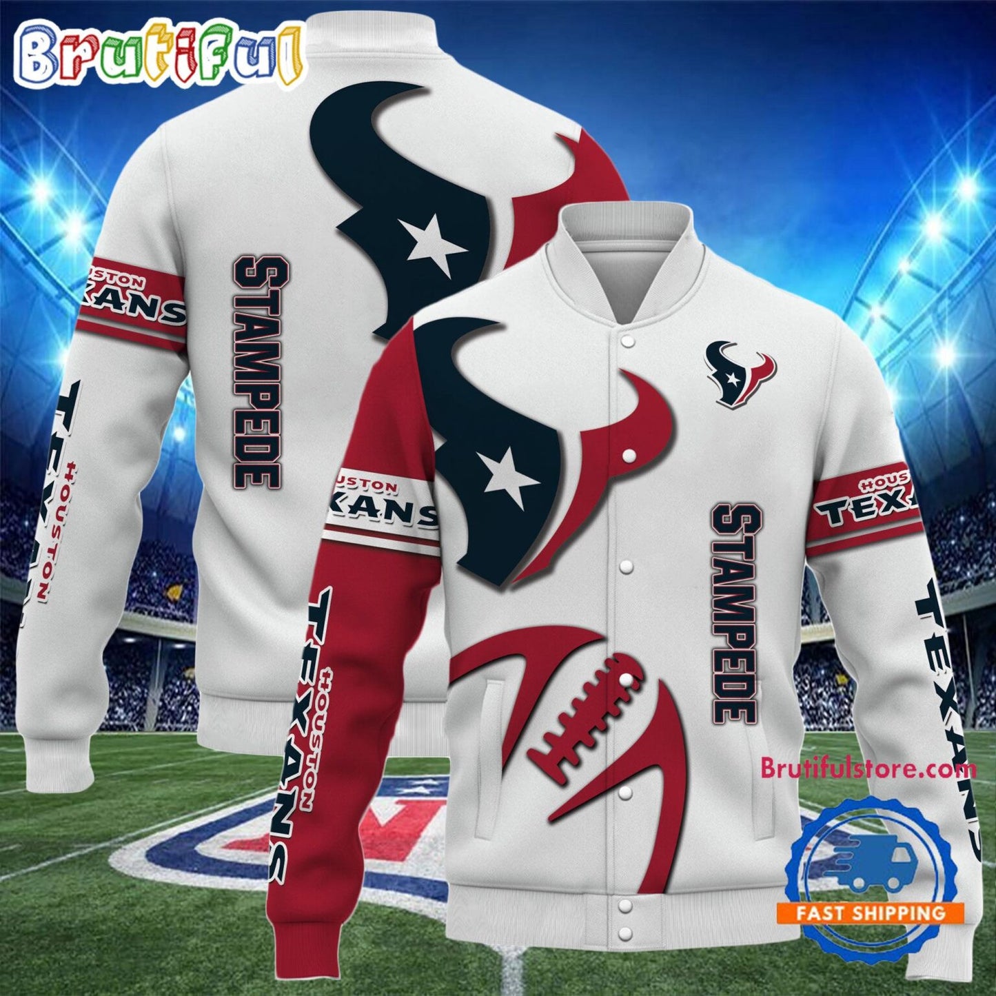 Houston Texans 2024 Limited Edition New Design Baseball Jacket Varsity Jacket - White - All-Over-Printed Jacket