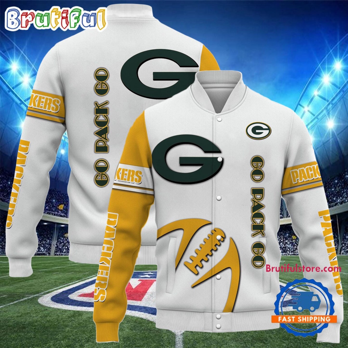 Green Bay Packers 2024 Limited Edition New Design Baseball Jacket Varsity Jacket - White - All-Over-Printed Jacket