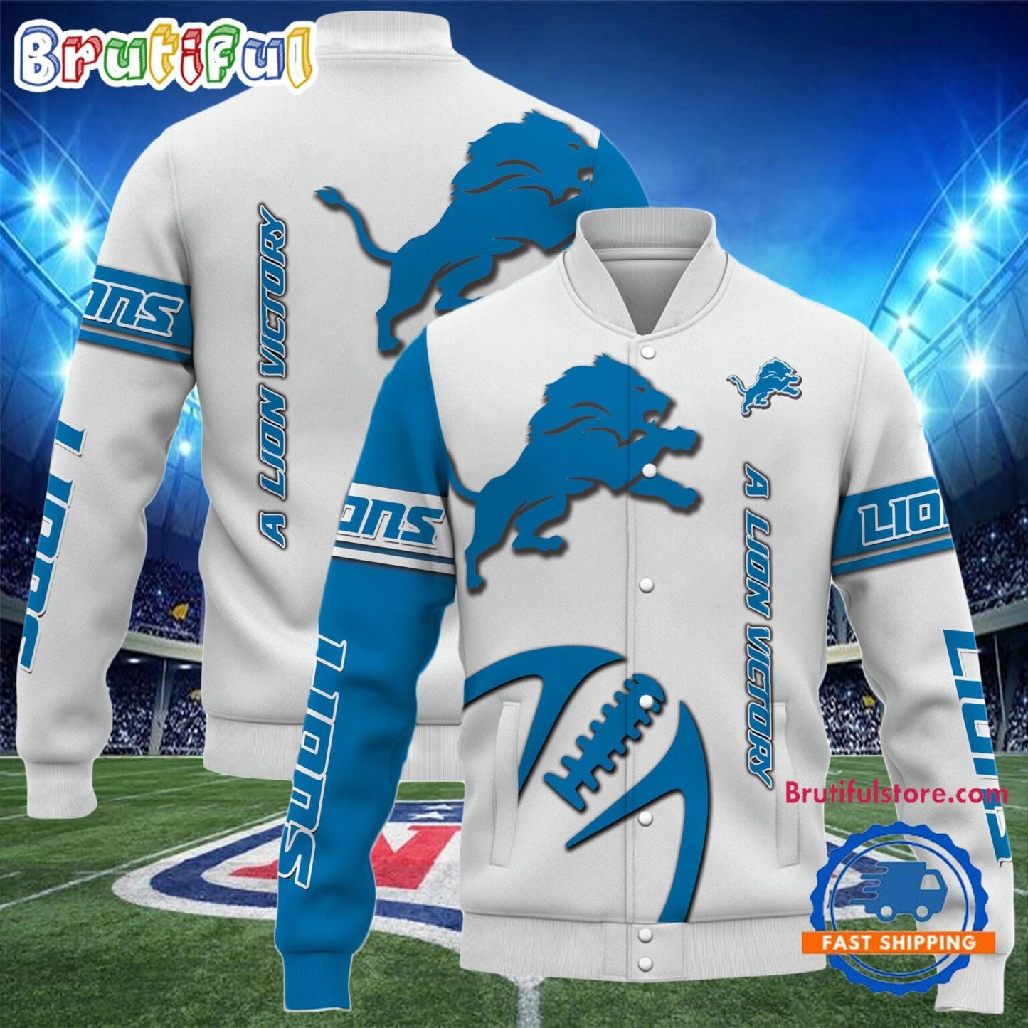 Detroit Lions 2024 Limited Edition New Design Baseball Jacket Varsity Jacket - White - All-Over-Printed Jacket