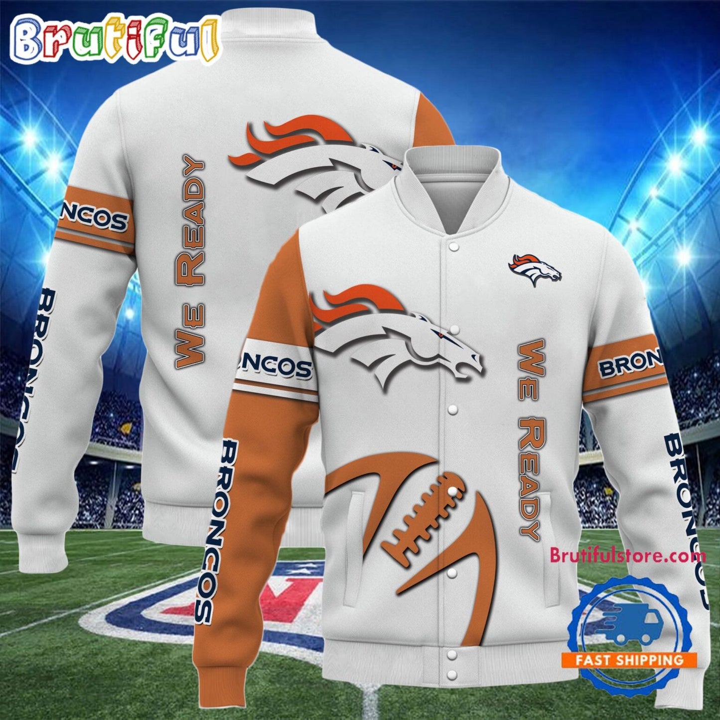 Denver Broncos 2024 Limited Edition New Design Baseball Jacket Varsity Jacket - White - All-Over-Printed Jacket