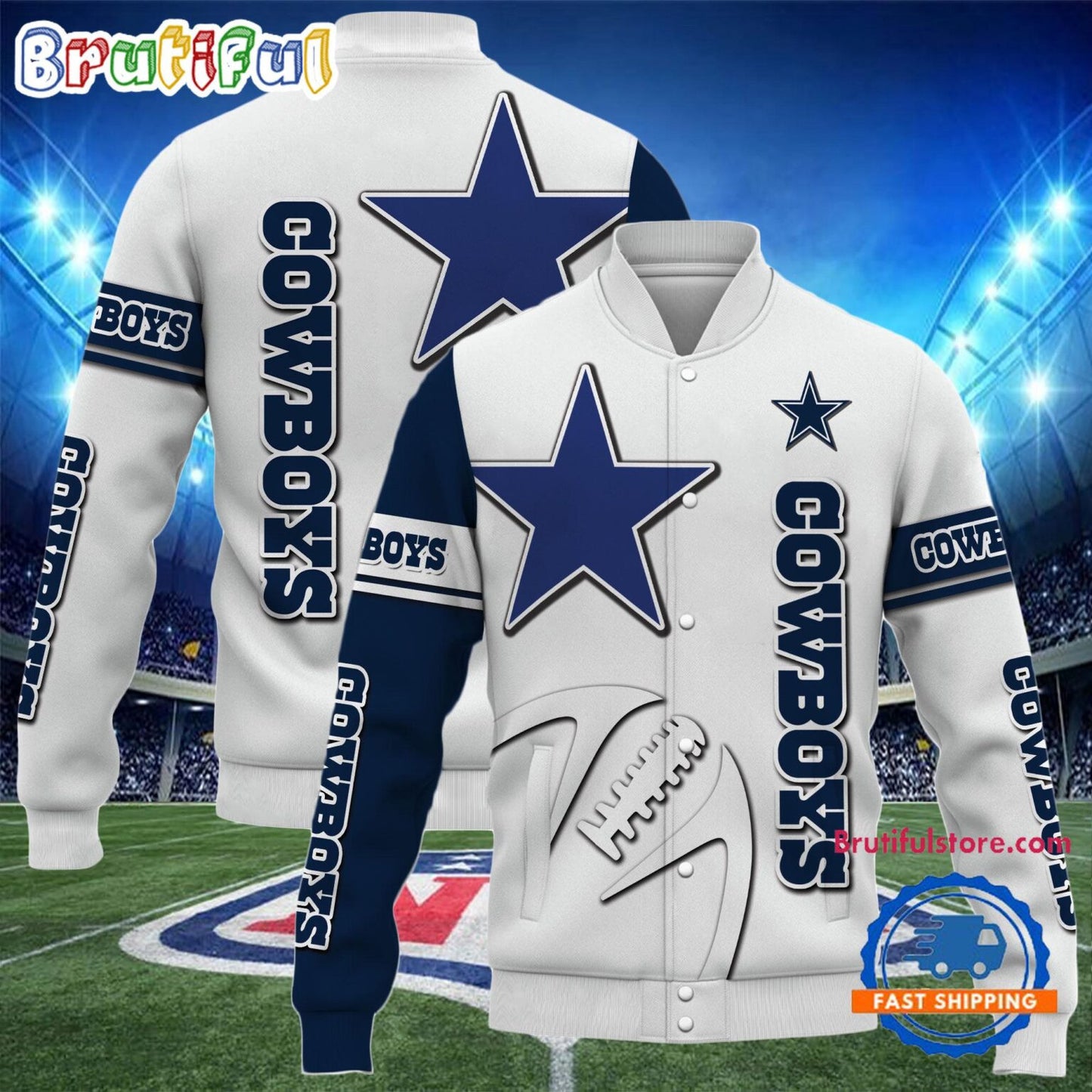 Dallas Cowboys 2024 Limited Edition New Design Baseball Jacket Varsity Jacket - White - All-Over-Printed Jacket