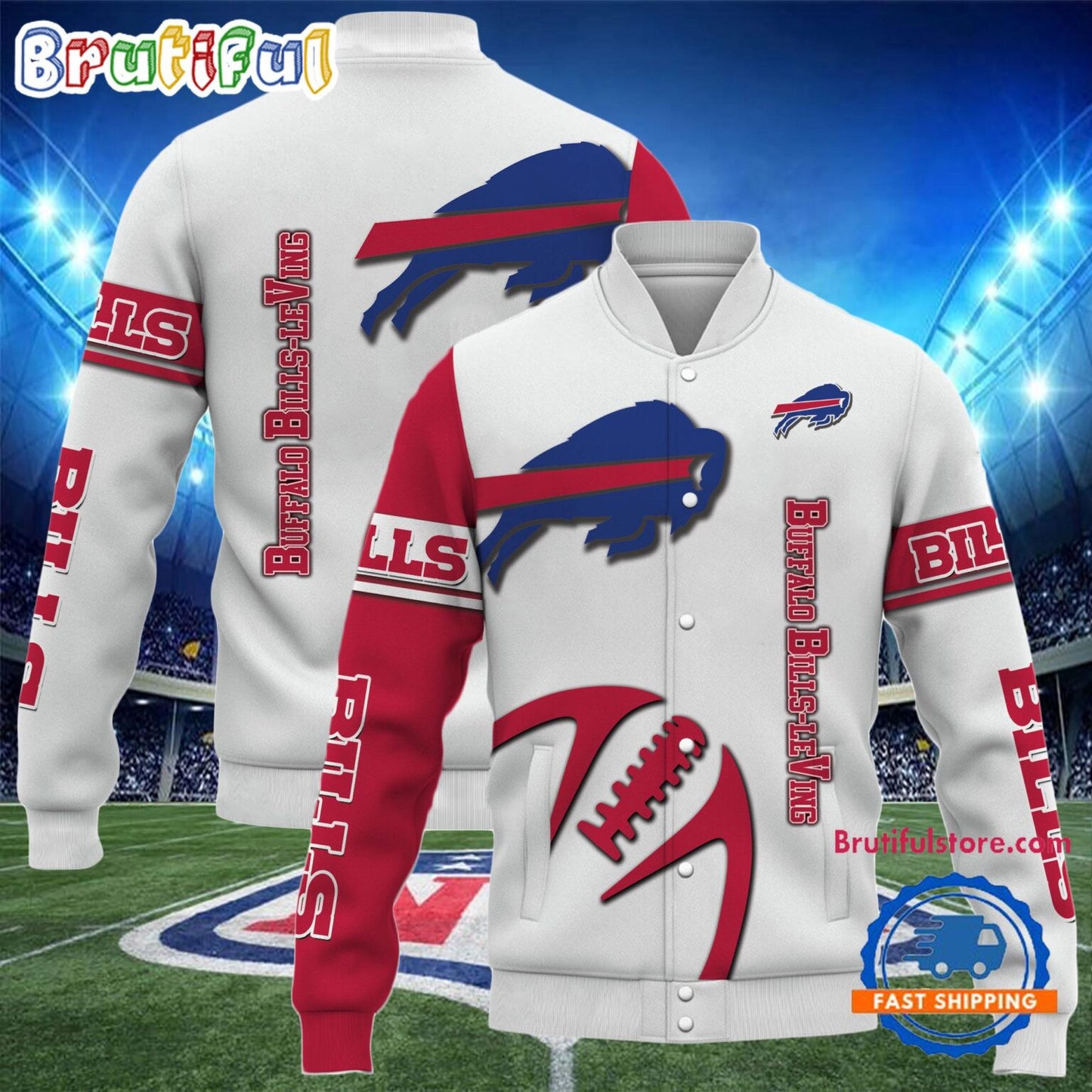Buffalo Bills 2024 Limited Edition New Design Baseball Jacket Varsity Jacket - White - All-Over-Printed Jacket