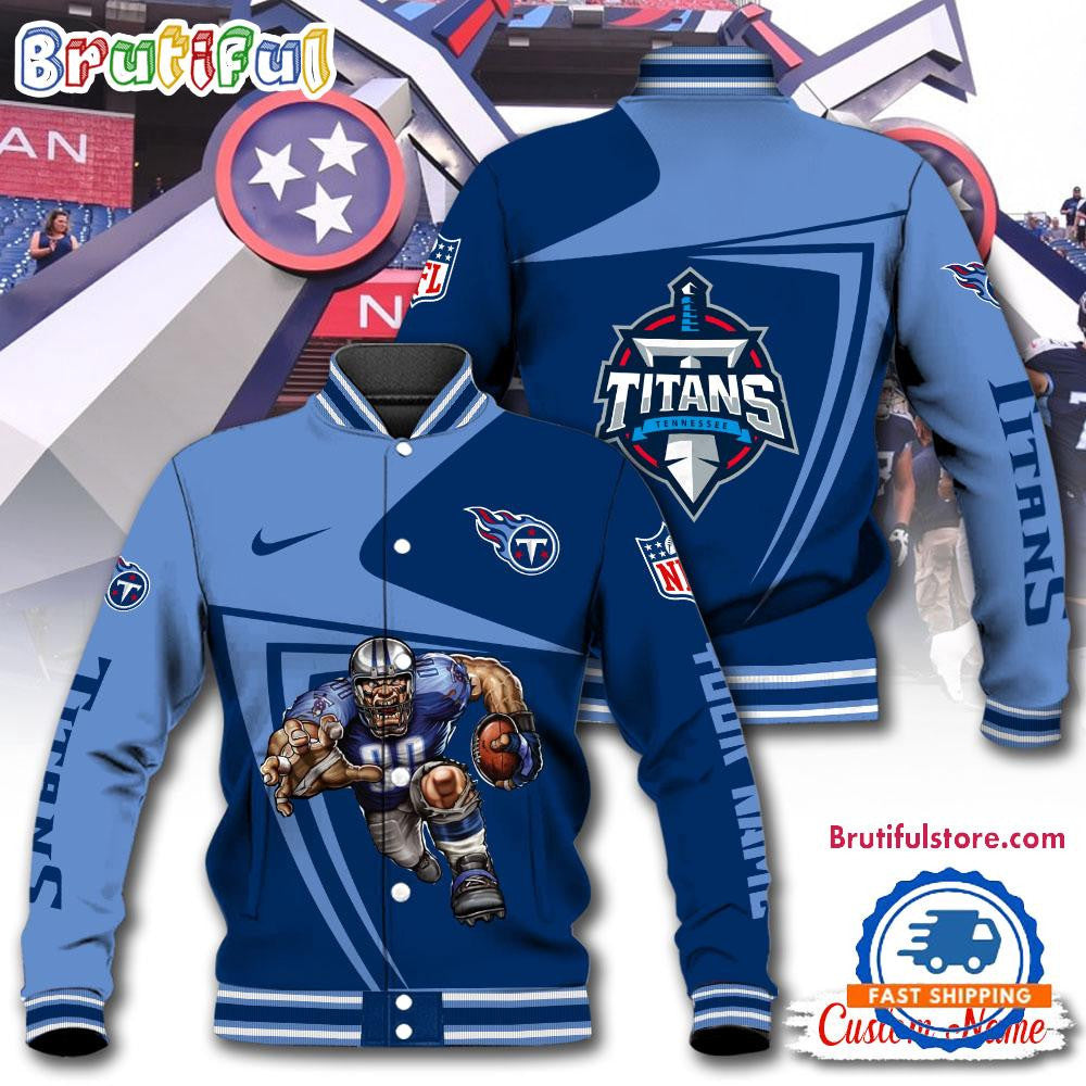 Tennessee Titans Football Mascot Limited New Design Baseball Jacket Varsity Jacket - Blue - All-Over-Printed Jacket
