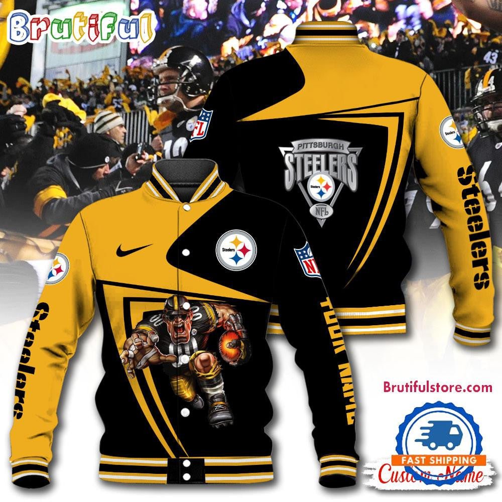 Pittsburgh Steelers Football Mascot Limited New Design Baseball Jacket Varsity Jacket - Black - All-Over-Printed Jacket
