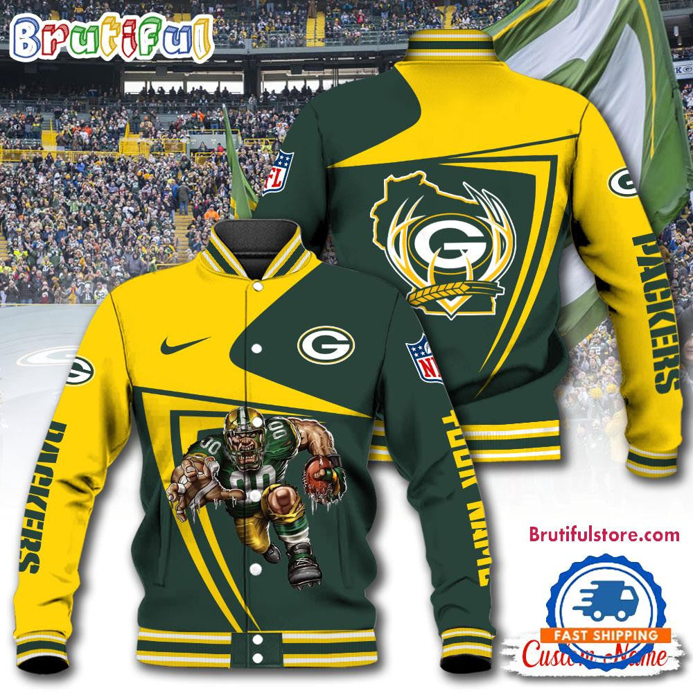 Green Bay Packers Football Mascot Limited New Design Baseball Jacket Varsity Jacket - Green - All-Over-Printed Jacket