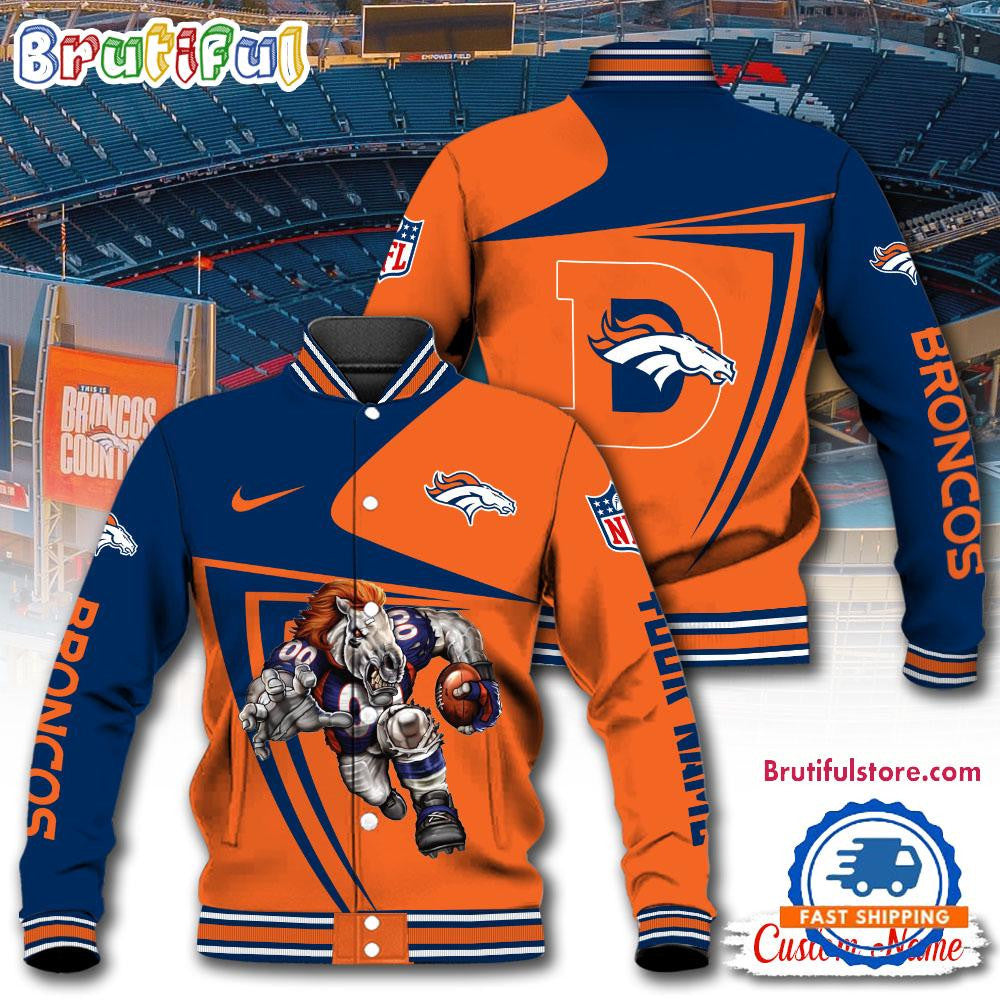 Denver Broncos Football Mascot Limited New Design Baseball Jacket Varsity Jacket - Orange - All-Over-Printed Jacket